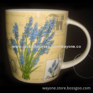 12oz New Bone China Mug with Lavender Design, Display Box, Ideal for Gifts/Promotion, Food-safe
